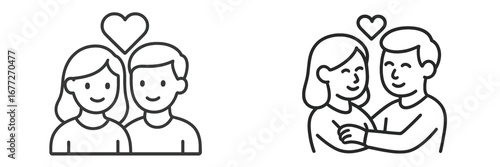 Couple embracing with heart symbol above