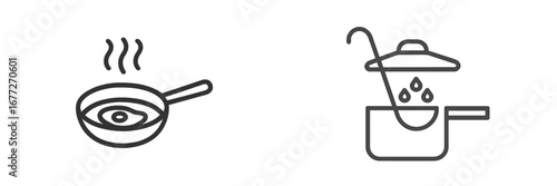 Cooking icons: frying pan and pot with ladle