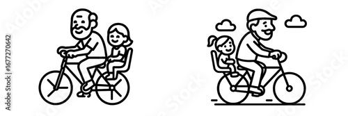 Grandfather and granddaughter riding a bicycle