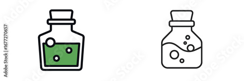 Two potion bottles with green liquid and bubbles