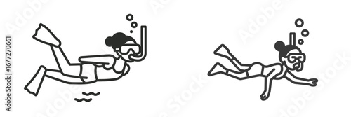 Two divers swimming underwater with snorkel and mask