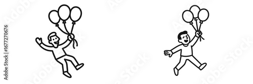 Man holding balloons, jumping with joy