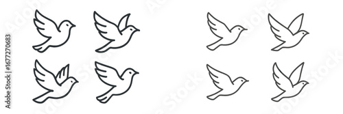 Set of flying dove icons