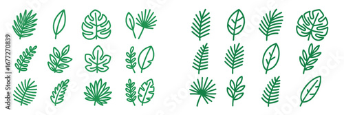 Collection of green leaf icons on black background
