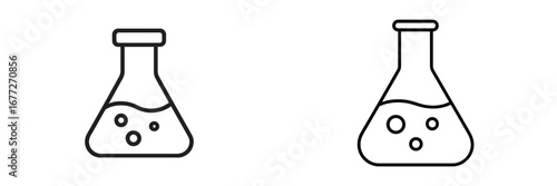 Two laboratory flasks with liquid and bubbles