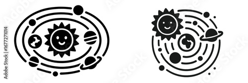 Stylized Solar System with Planets and Sun Icons
