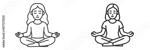 Two people meditating in lotus position, line art