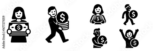 People carrying money and coins