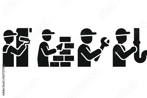 Construction workers performing different tasks
