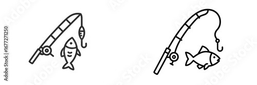Fishing rod with caught fish icon