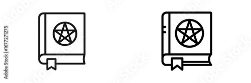 Book with pentagram symbol and bookmark icon