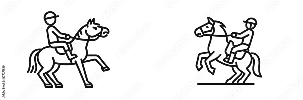 Fototapeta premium Equestrian Rider and Horse Line Art Icons