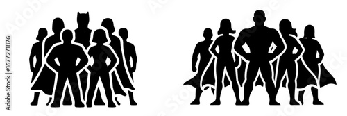 Diverse group of superheroes standing together