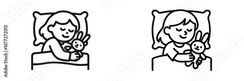 Child sleeping with stuffed animal icon