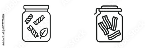 Two jars with pasta and herbs, line art