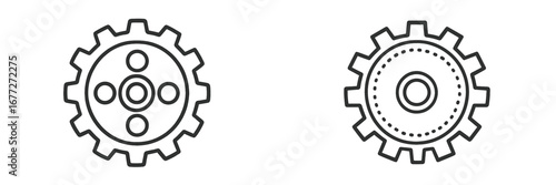 Two gears with outline style on black background