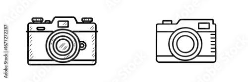 Two vintage camera line art icons