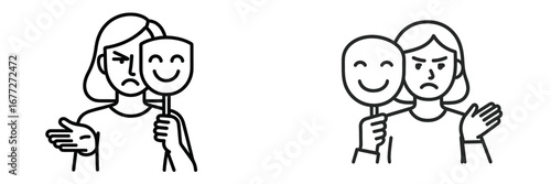 Person hiding true emotions behind a happy mask