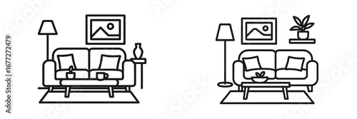 Living room interior with sofa and floor lamp