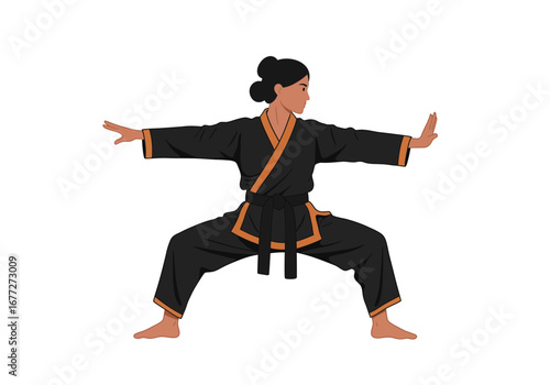 Focused Woman Practicing Martial Arts.