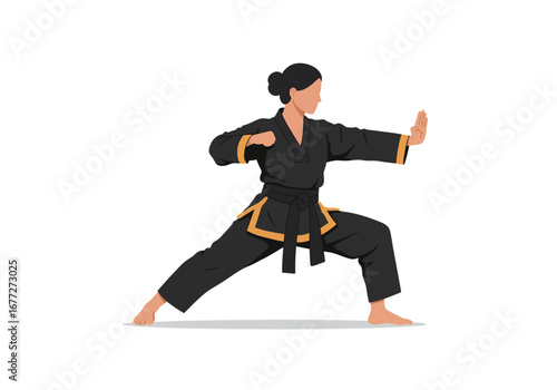 Focused Female Martial Artist in Defensive Stance.