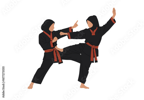 Women Practicing Pencak Silat Martial Art.