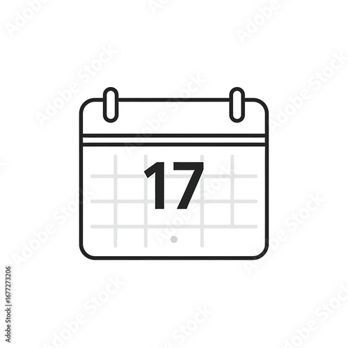 Simple Calendar Icon Minimalist Day 17 Date Reminder Illustration