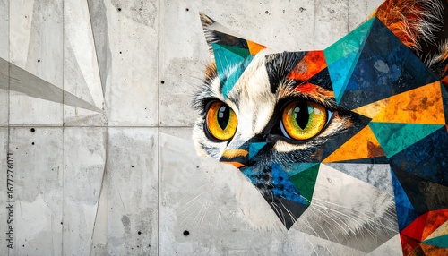 Wallpaper Mural Cat face with geometric shapes on a concrete wall Torontodigital.ca