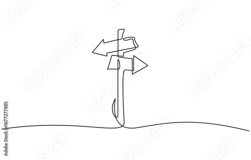 Continuous one line drawing of Road direction sign vector illustration. Editable stroke