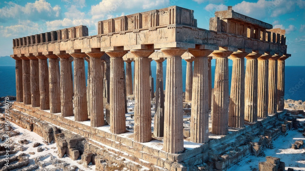 Fototapeta premium Exploring ancient greek architecture the parthenon athens historical landmark sunny day wide angle cultural heritage