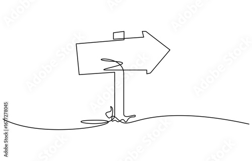 Continuous one line drawing of Road direction sign vector illustration. Editable stroke