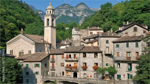 Historic stone village with towering mountains italy photography scenic landscape aerial view travel inspiration