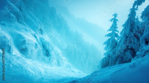 Majestic winter landscape scene snowy mountains nature photography serene atmosphere wide angle tranquility and beauty