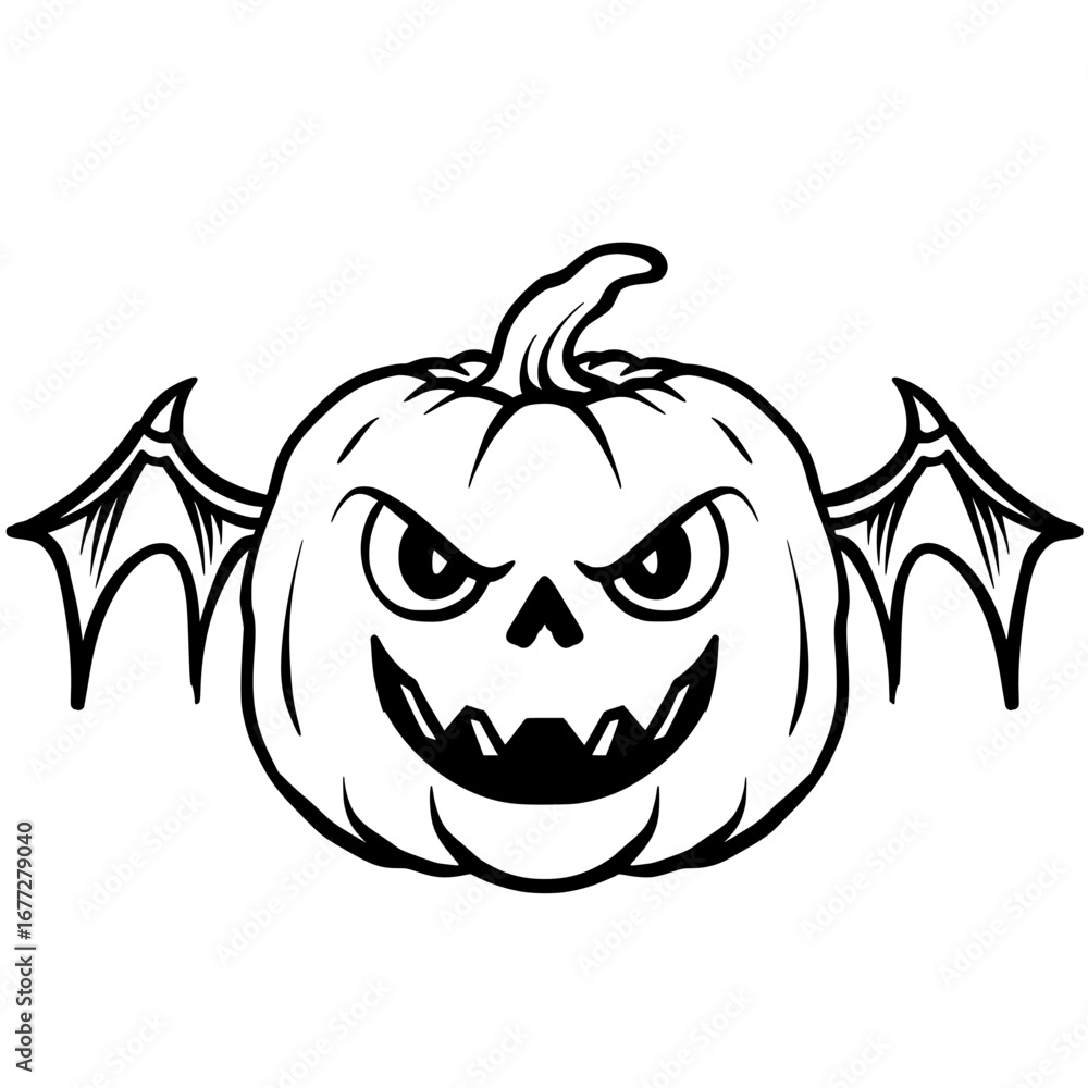 Fototapeta premium Pumpkin with wings cartoon character hand drawing style