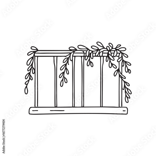 An illustration of vine draping from a balcony railing