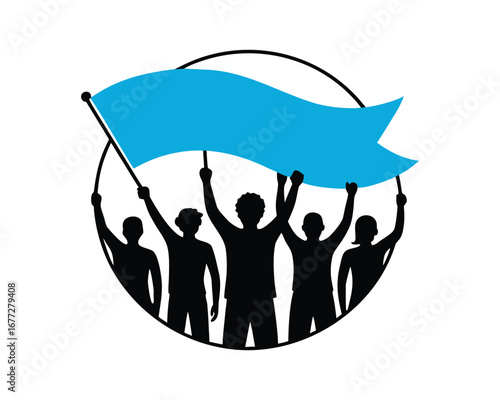 Group of People Holding a Flag Graphic Leadership and Teamwork Concept Vector