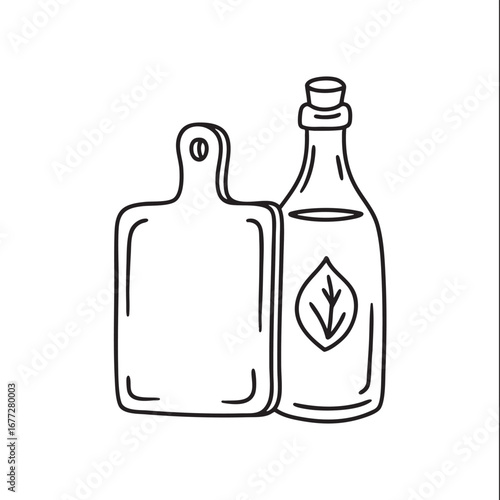 An illustration of vinegar bottle beside a cutting board
