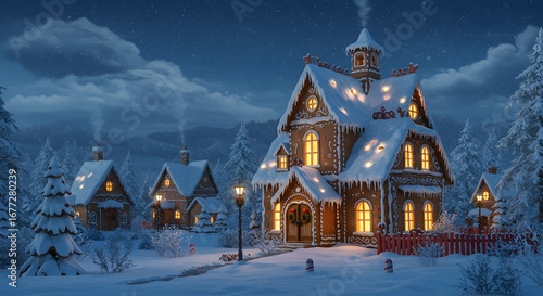 Wallpaper Mural Festive Gingerbread House Village in Winter Snowfall Torontodigital.ca