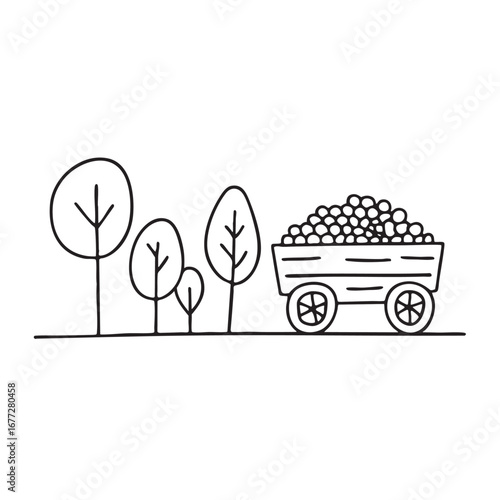 An illustration of vineyard next to a cart