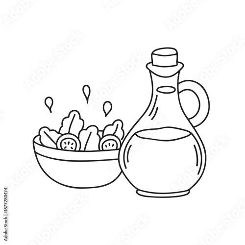 An illustration of vinegar jar next to a salad bowl