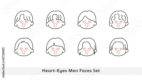 ハートの目の男性 顔アイコンセット