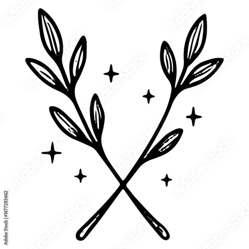 Mystical Crossed Branches Icon with Stars