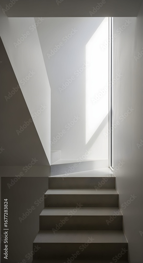 Obraz premium Minimalist residential staircase with clean design and soft natural light.