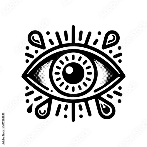 Watery eye black vector icon with transparent background 
