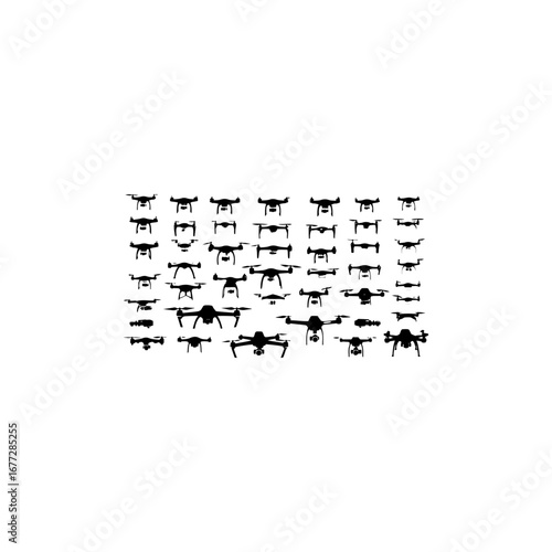Drone icons collection black silhouettes isolated on white background 