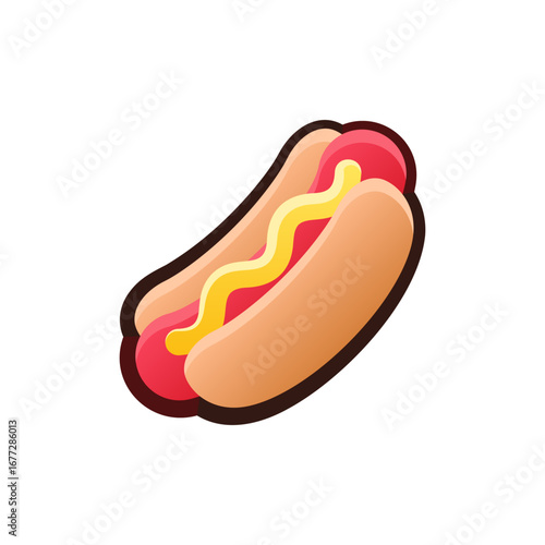 Isolated flat 3d Hot dog icon for game, interface, sticker, app. The sign in a cartoon style for match 3, arcade, rpg. The fast food sprite for craft element in hyper casual mobile game.
