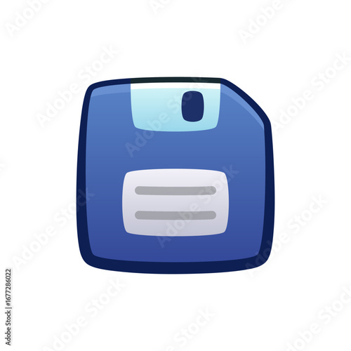 Isolated flat 3d Floppy disk icon for game, interface, sticker, app. The sign in a cartoon style for match 3, arcade, rpg. The diskette sprite for craft element in hyper casual mobile game.