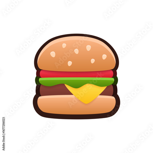 Isolated flat 3d Burger icon for game, interface, sticker, app. The sign in a cartoon style for match 3, arcade, rpg. The hamburger sprite for craft element in hyper casual mobile game.