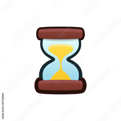 Isolated flat 3d Hourglass icon for game, interface, sticker, app. The sign in a cartoon style for match 3, arcade, rpg. The sand timer sprite for craft element in hyper casual mobile game.