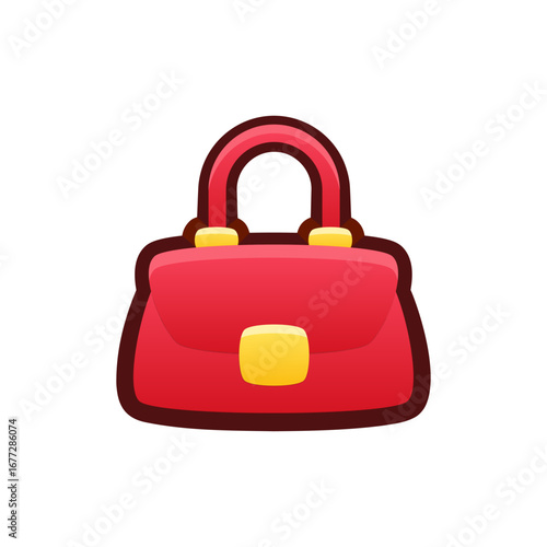 Isolated flat 3d Handbag icon for game, interface, sticker, app. The sign in a cartoon style for match 3, arcade, rpg. The purse sprite for craft element in hyper casual mobile game.